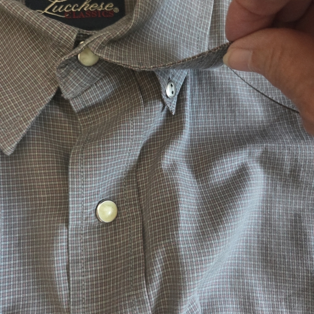 LUCCHESE Classics  pearl snap Large Sawtooth Pockets Gray Check Rodeo - Picture 8 of 8